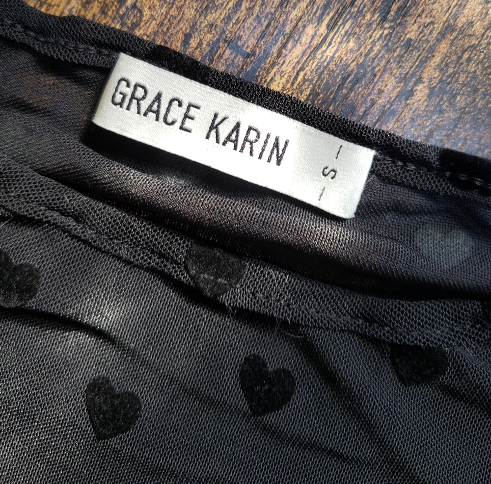 Grace Karin, Free people, sheer, velvet heart, valentine's,  crew neck - Picture 7 of 11
